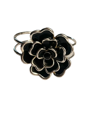 Arden B Black Floral Enamel Cuff Bracelet